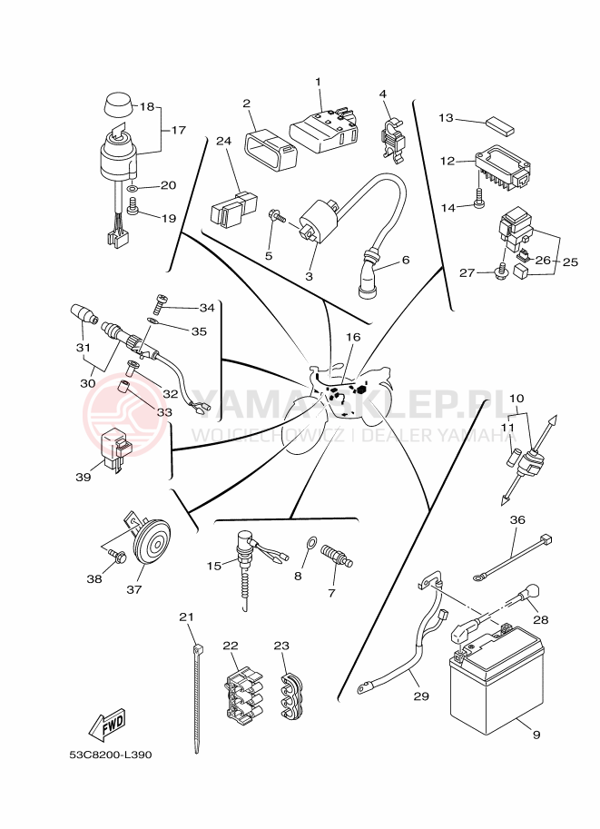 Schemat "układ elektryczny" do Yamaha AG200F