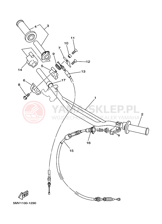 Schemat "Kierownica i osprzęt" do Yamaha YZ125