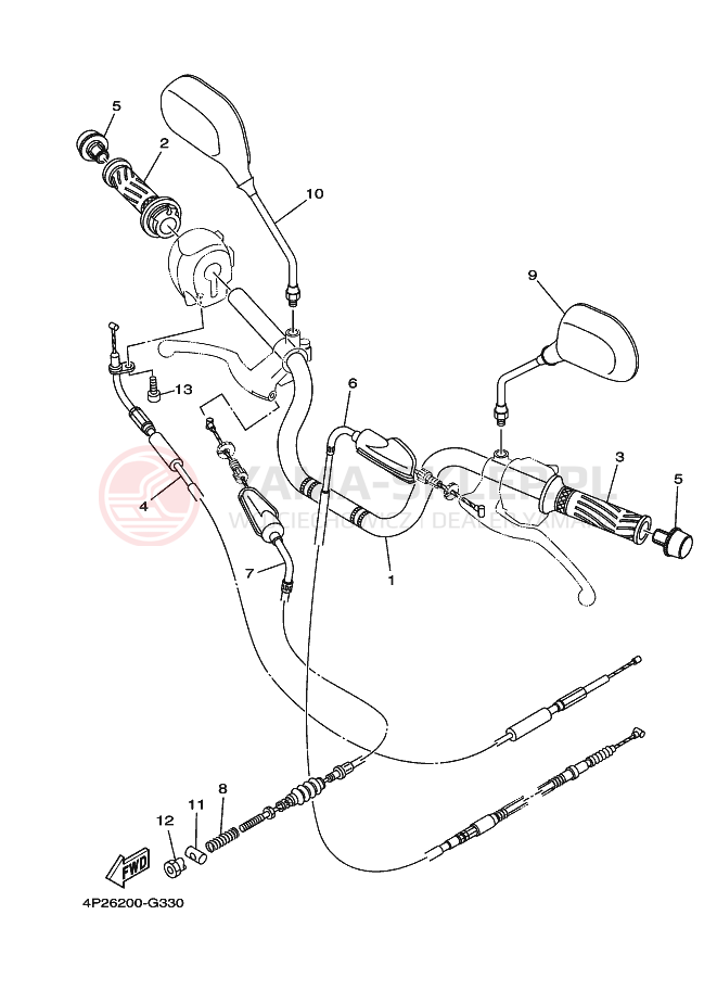 Schemat "Kierownica i osprzęt" do Yamaha YBR125E