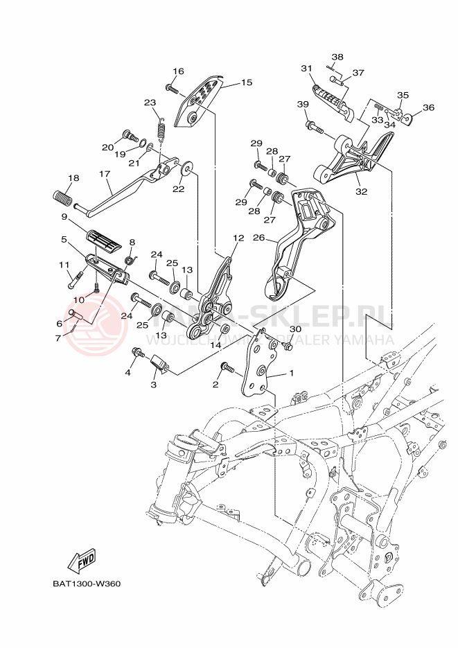 Schemat "Stopka postojowa i podnóżki" do Yamaha MT-07