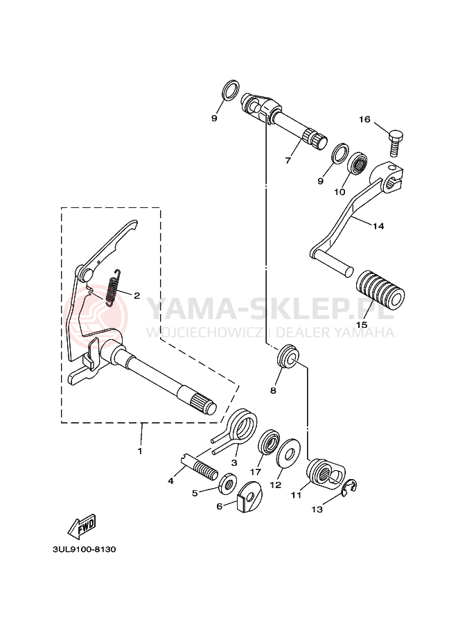 Schemat "Dźwignia zmiany biegów, wałek" do Yamaha RT100