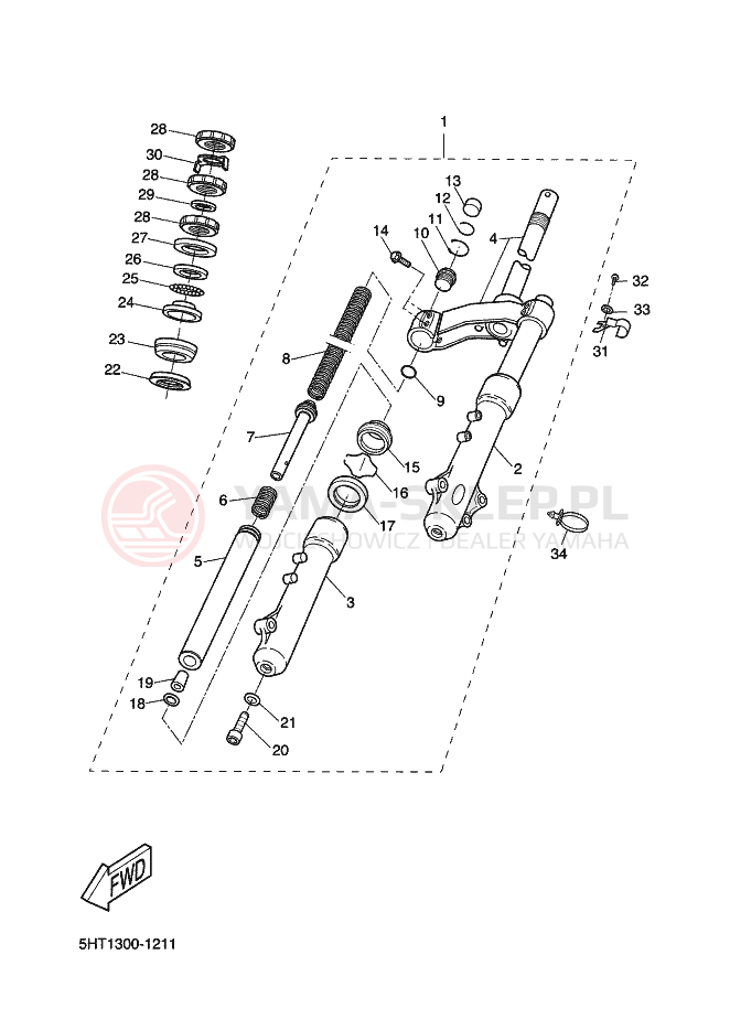 Schemat "Amortyzatory przód" do Yamaha THUNDER