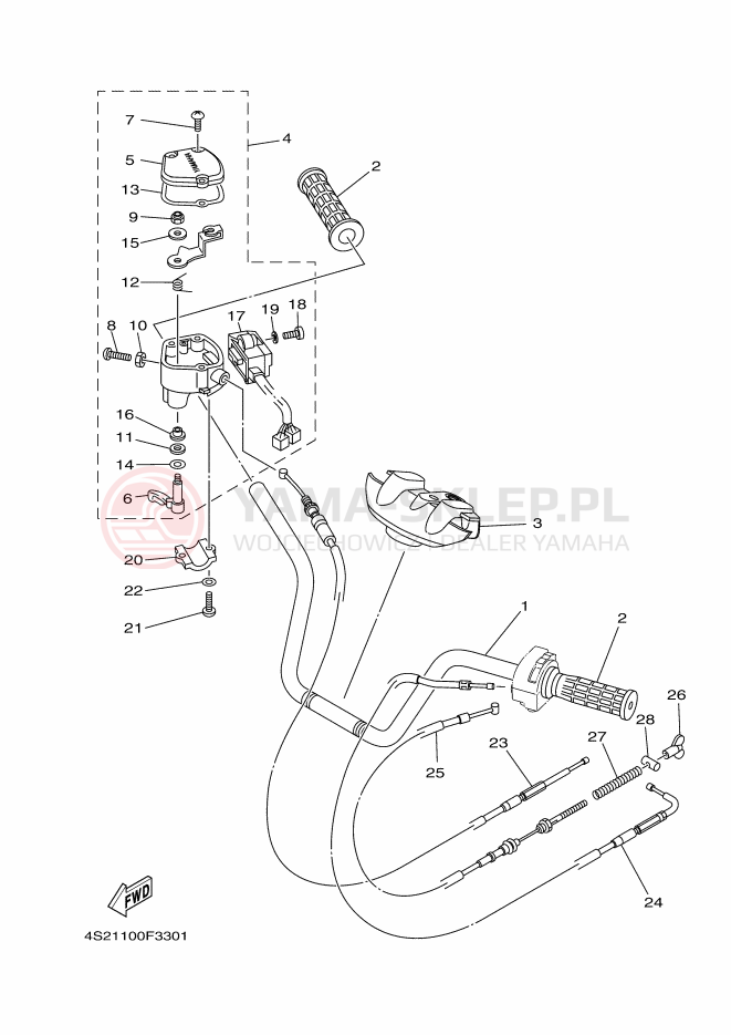 Schemat "Kierownica i osprzęt" do Yamaha GRIZZLY 350