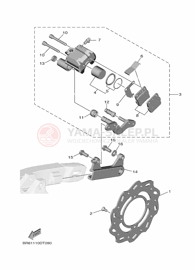 Schemat "Zacisk hamulcowy tylny" do Yamaha YZ65