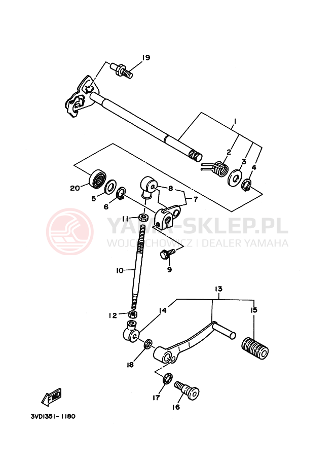 Schemat "Dźwignia zmiany biegów, wałek" do Yamaha TDM850