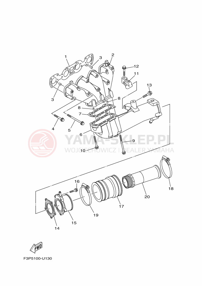 Schemat "wydech" do Yamaha GP1800R SVHO