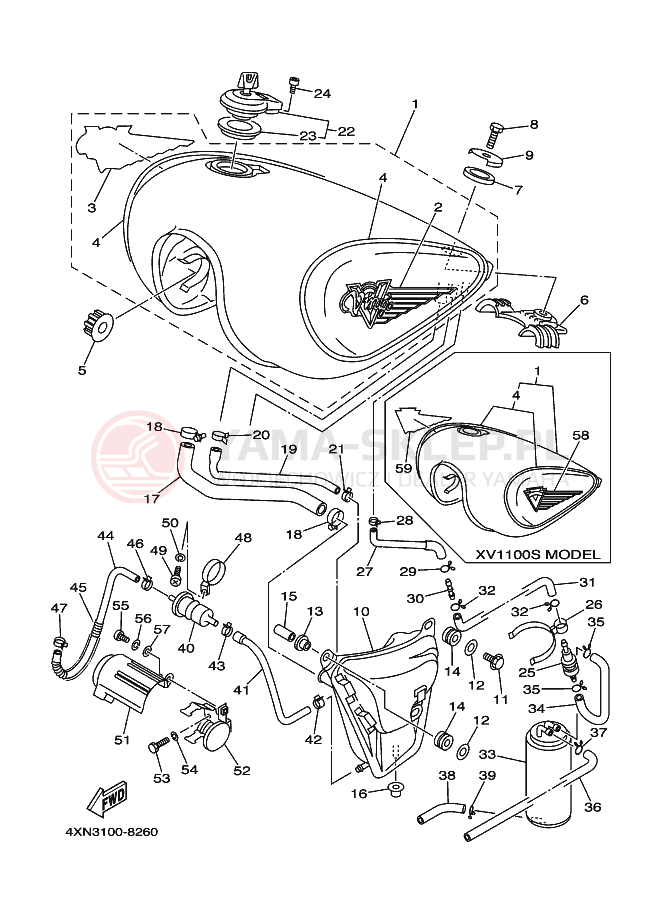 Schemat "zbiornik paliwa" do Yamaha XV1100S XV1100SLC VIRAGO