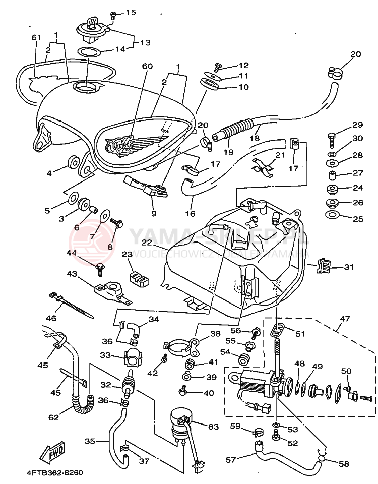 Schemat "zbiornik paliwa" do Yamaha XV500 VIRAGO