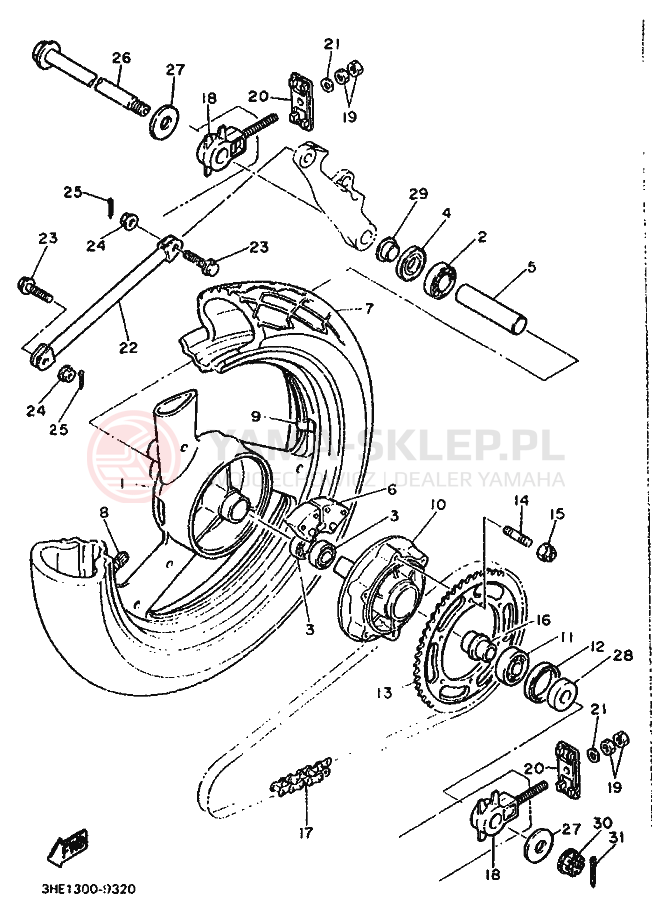 Schemat "Koło tył" do Yamaha FZR600 GENESIS