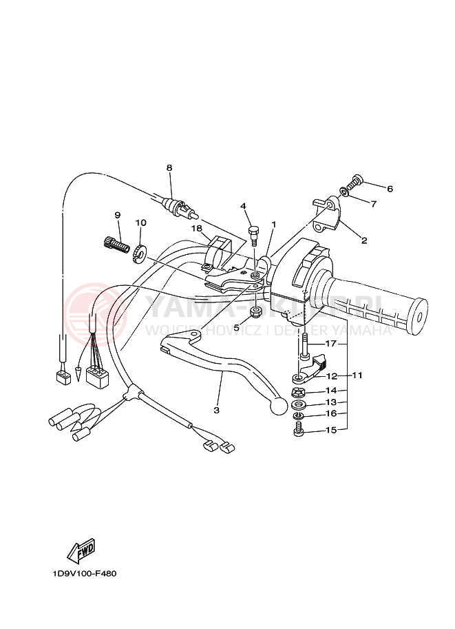 Schemat "Kierownica i osprzęt" do Yamaha KODIAK 4WD
