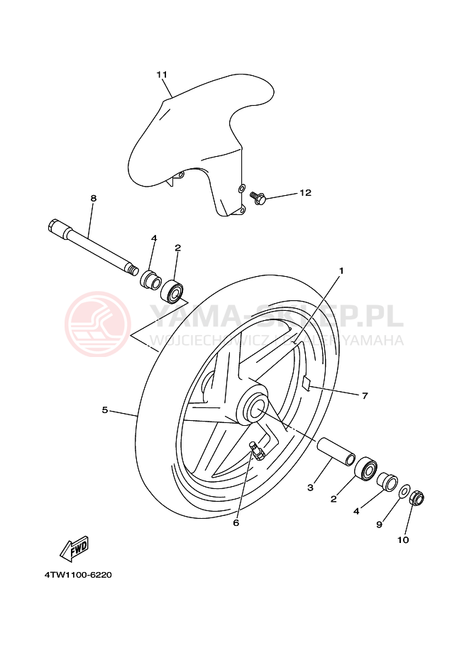 Schemat "Koło przód" do Yamaha TZ250