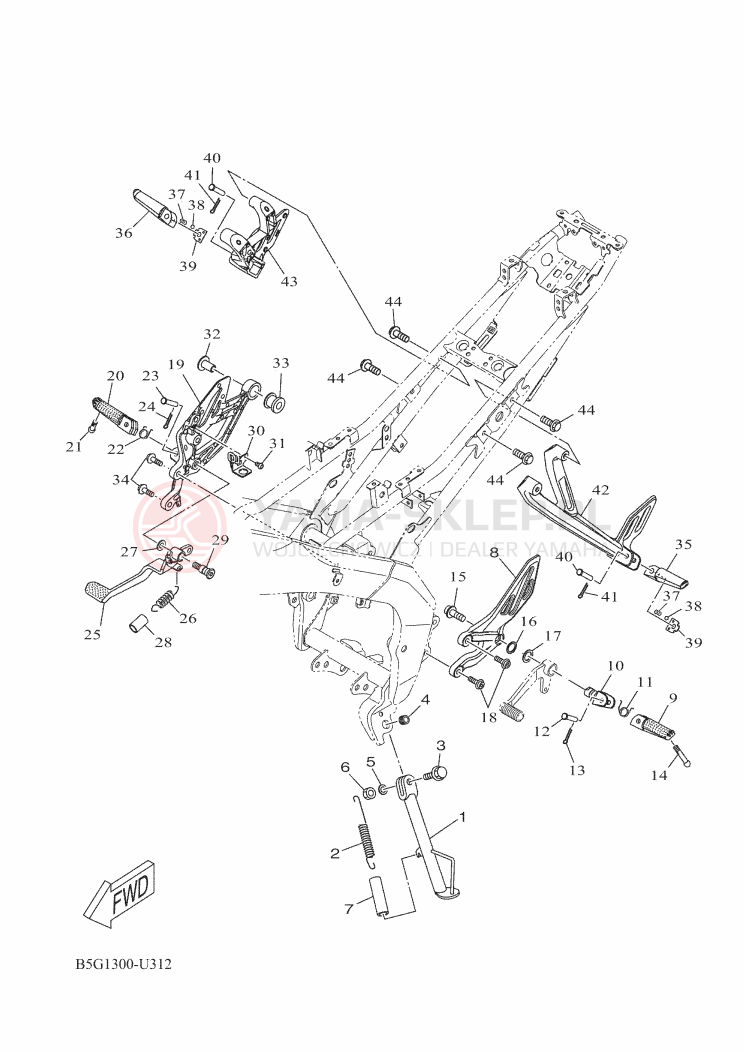 Schemat "Stopka postojowa i podnóżki" do Yamaha YZF-R125