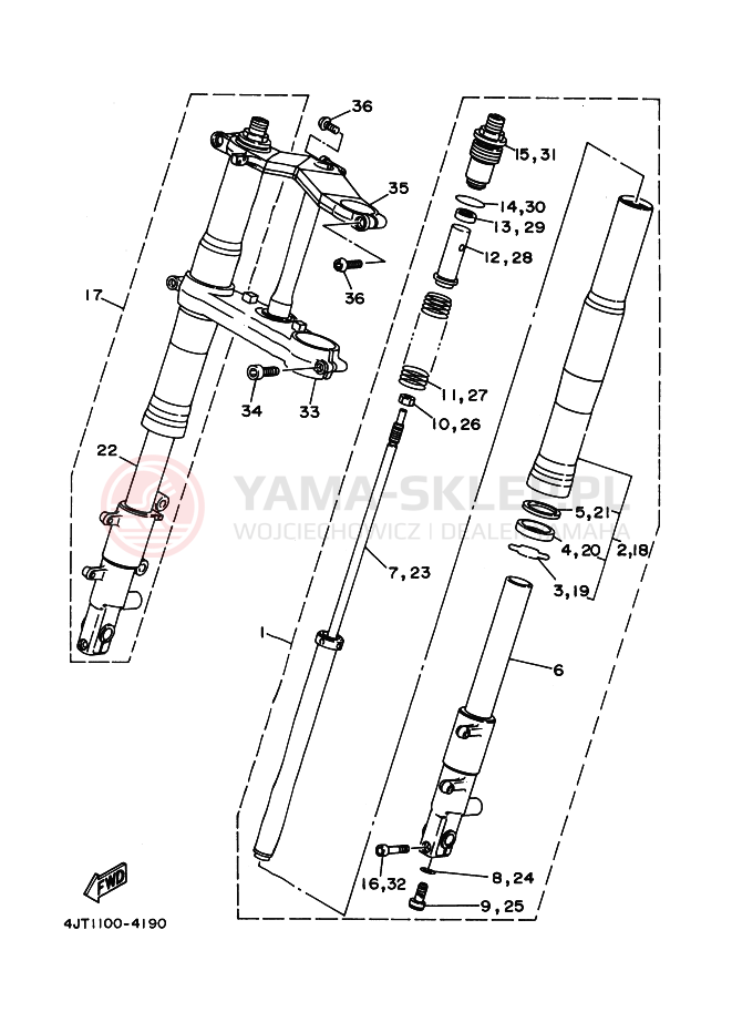 Schemat "Amortyzatory przód" do Yamaha TZ125