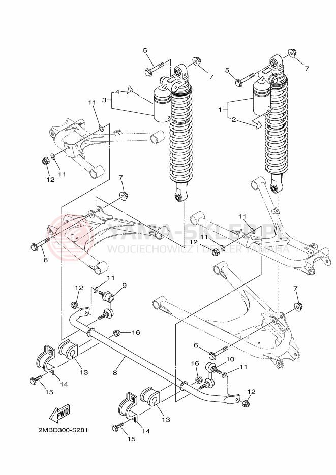 Schemat "zawieszenie tył" do Yamaha WOLVERINE R