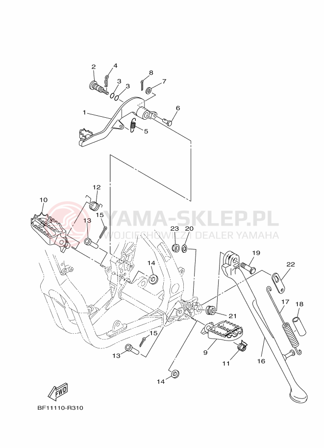 Schemat "Stopka postojowa i podnóżki" do Yamaha YZ250X