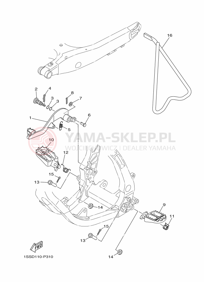 Schemat "Stopka postojowa i podnóżki" do Yamaha YZ125
