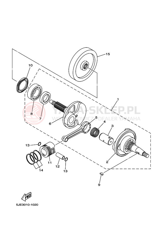 Schemat "Wał korbowy, tłok" do Yamaha YB-1 YB1-4