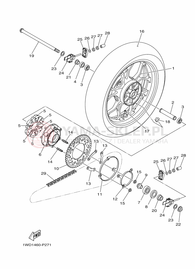 Schemat "Koło tył" do Yamaha YZF-R25