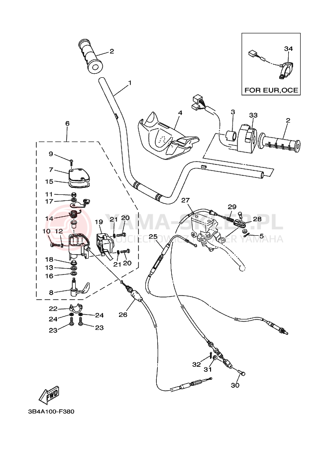 Schemat "Kierownica i osprzęt" do Yamaha GRIZZLY 700 FI