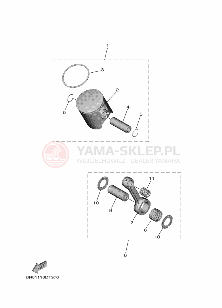 Schemat "Tłok, korbowód" do Yamaha YZ65