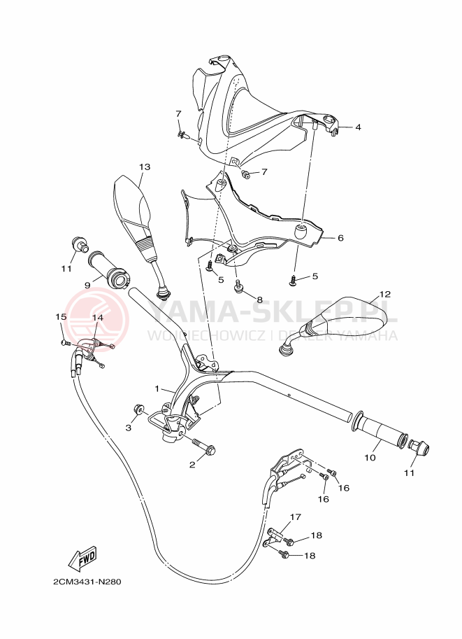 Schemat "Kierownica i osprzęt" do Yamaha TRICITY 125