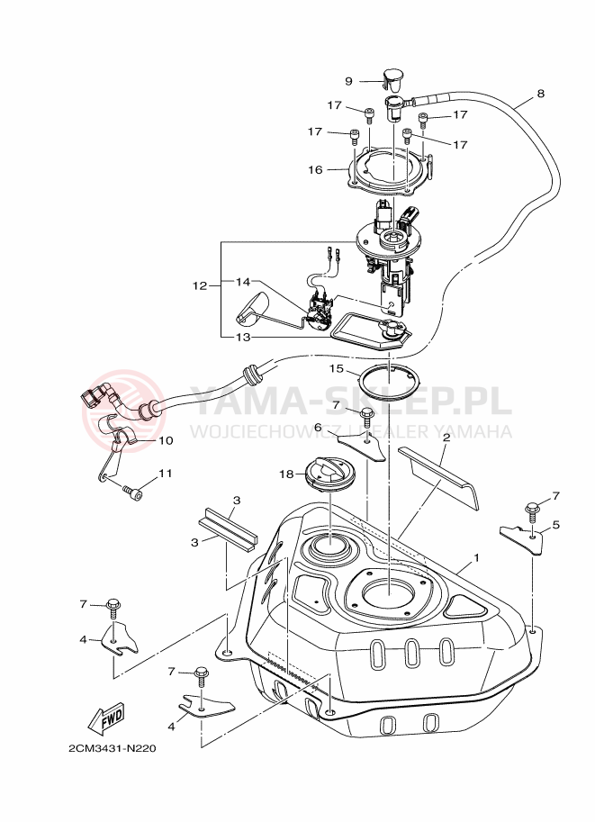 Schemat "zbiornik paliwa" do Yamaha TRICITY 125