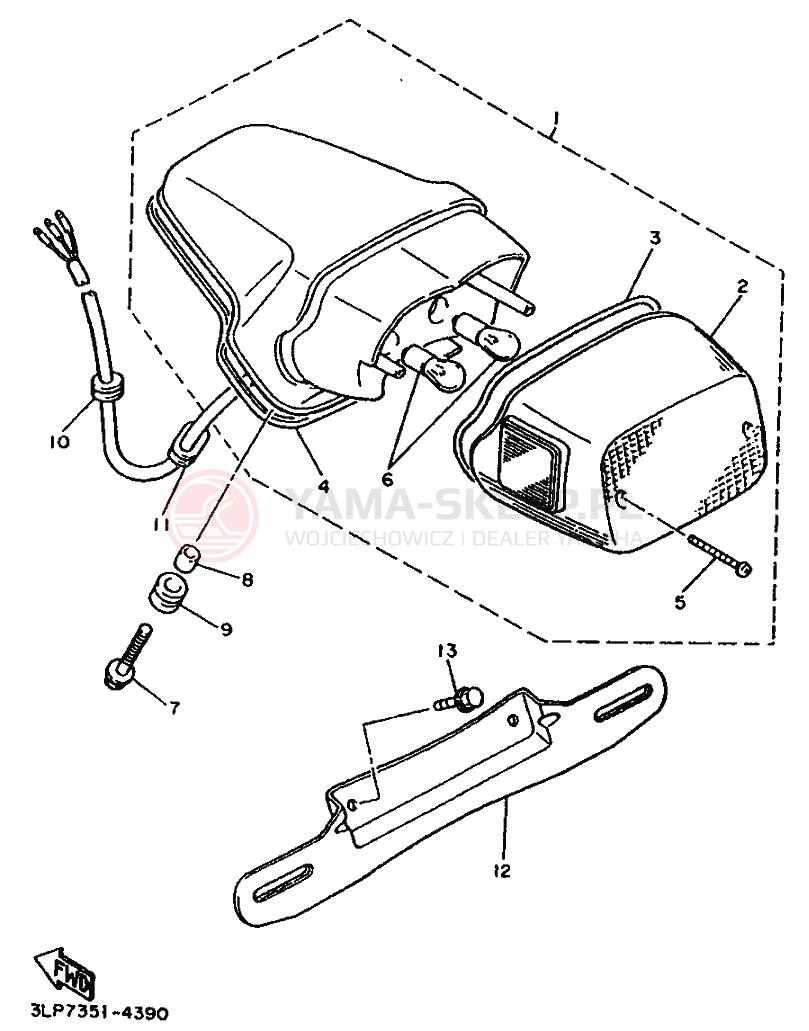 Schemat "Oświetlenie tył" do Yamaha XV750 VIRAGO