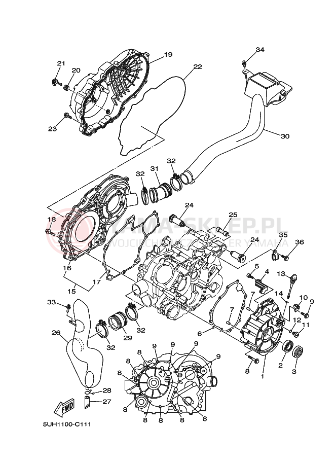 Schemat "Pokrywa silnika" do Yamaha GRIZZLY 350