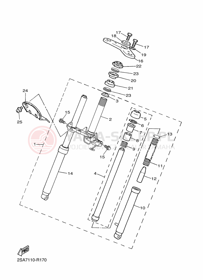 Schemat "Amortyzatory przód" do Yamaha PW50