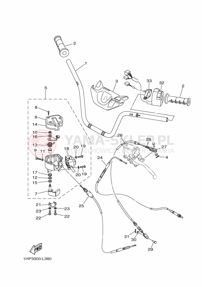 Schemat "Kierownica i osprzęt" do Yamaha YFM700PE