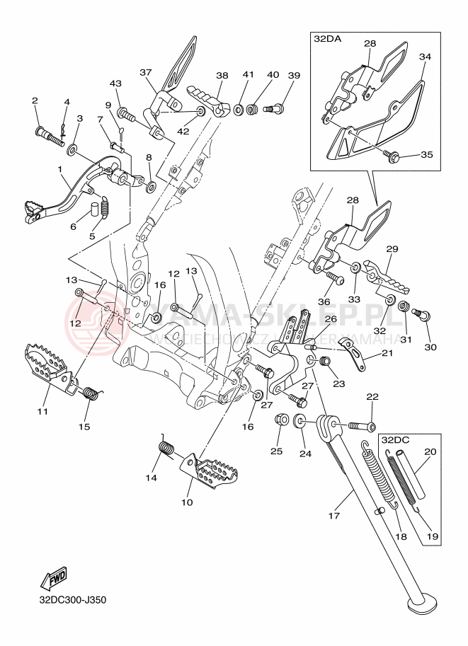 Schemat "Stopka postojowa i podnóżki" do Yamaha WR250X
