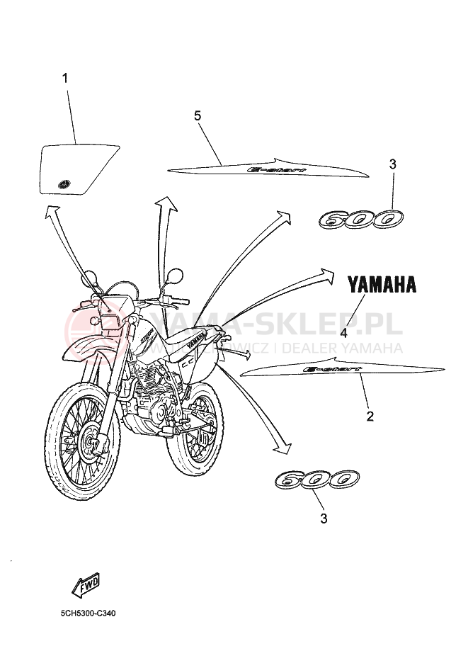 Schemat "EMBLEM I NAKLEJKA" do Yamaha TT600RE