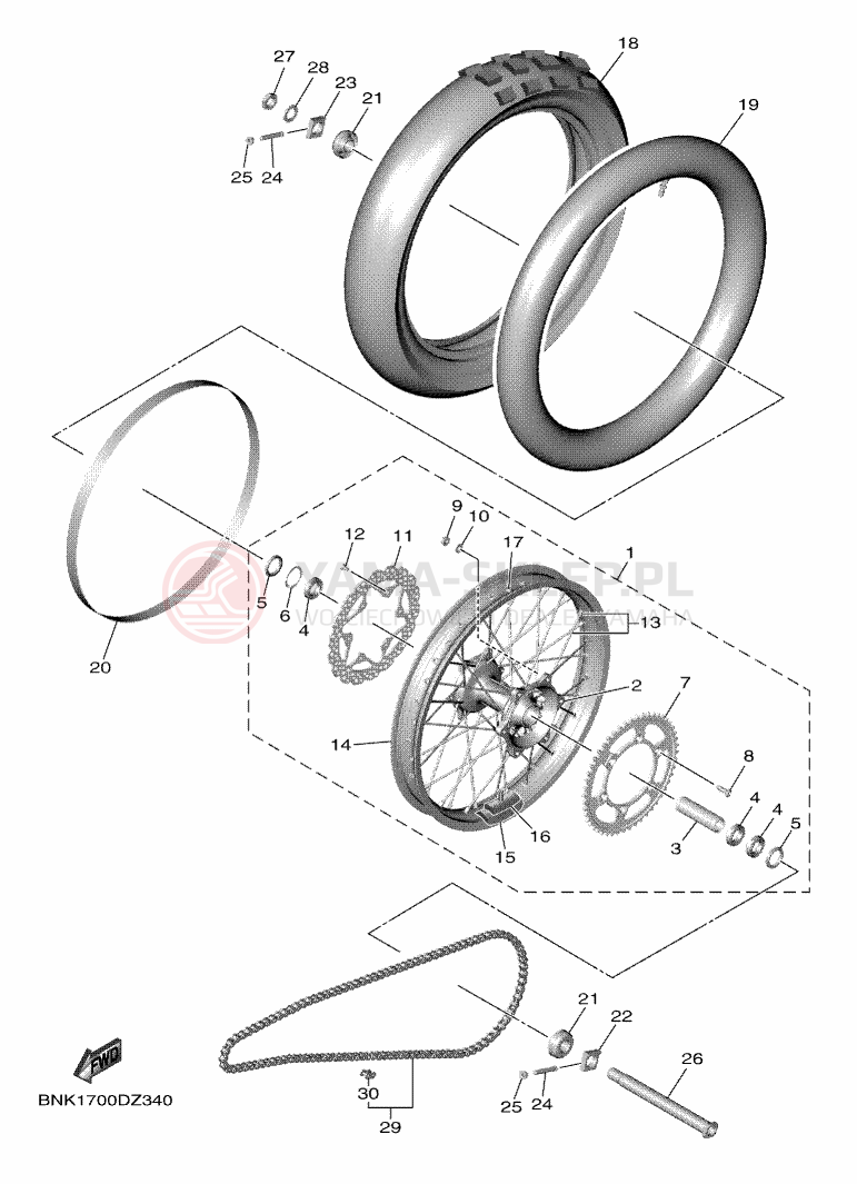 Schemat "Koło tył" do Yamaha WR450F