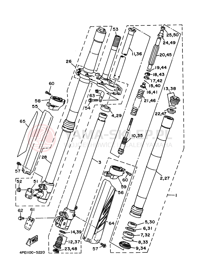 Schemat "Amortyzatory przód" do Yamaha YZ125