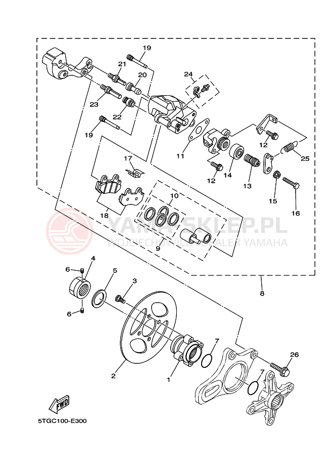Schemat "Zacisk hamulcowy tylny" do Yamaha YFZ450V