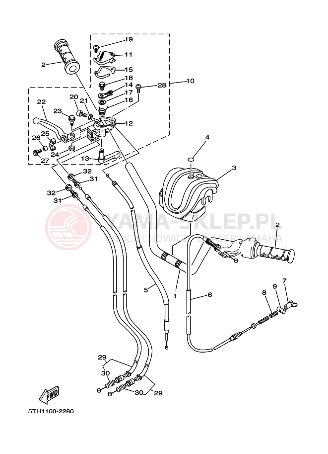 Schemat "Kierownica i osprzęt" do Yamaha YFM80WR