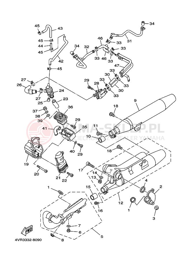 Schemat "Wydech końcowy" do Yamaha XVS650A DRAGSTAR CLASSIC