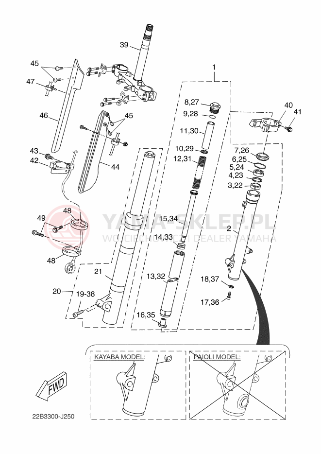Schemat "Amortyzatory przód" do Yamaha WR125R