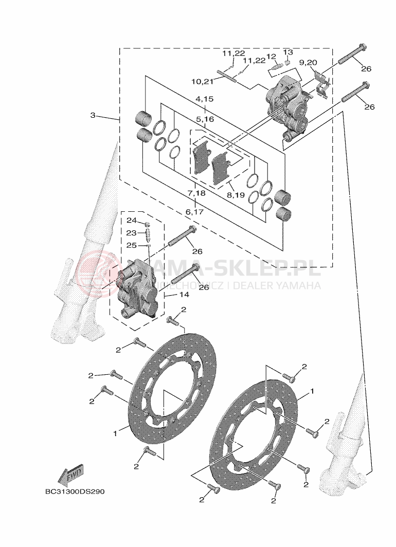 Schemat "Zacisk hamulcowy + tarcza przód" do Yamaha TMAX SX ABS