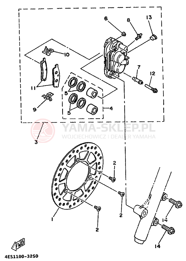 Schemat "Zacisk hamulcowy + tarcza przód" do Yamaha YZ80