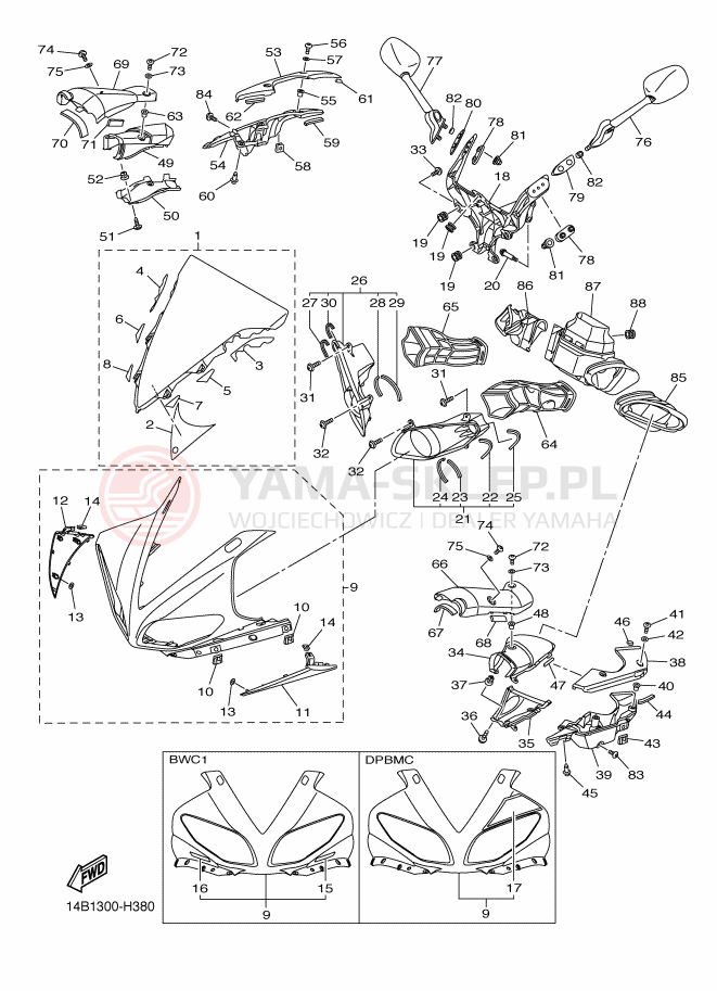 Schemat "elementy nadwozia" do Yamaha R1