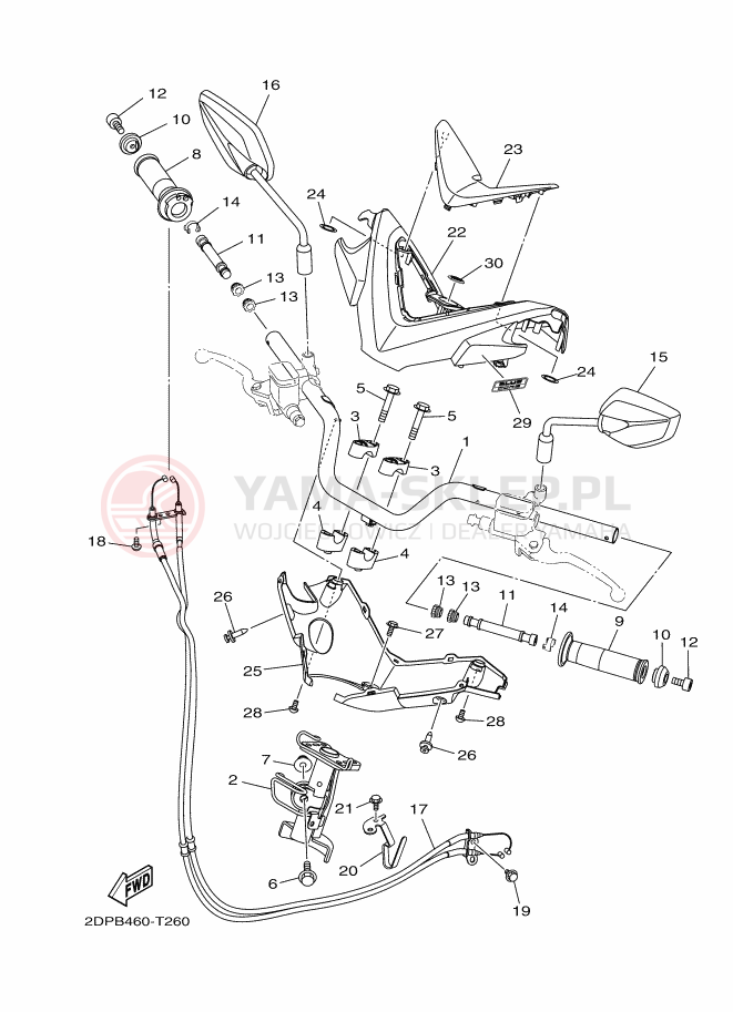 Schemat "Kierownica i osprzęt" do Yamaha NMAX 150