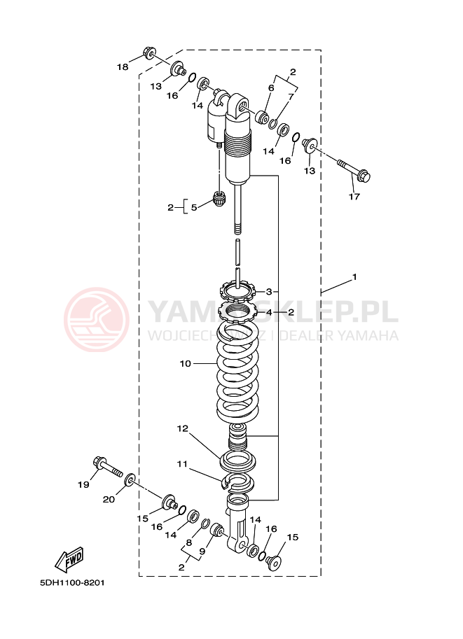 Schemat "zawieszenie tył" do Yamaha WR250Z