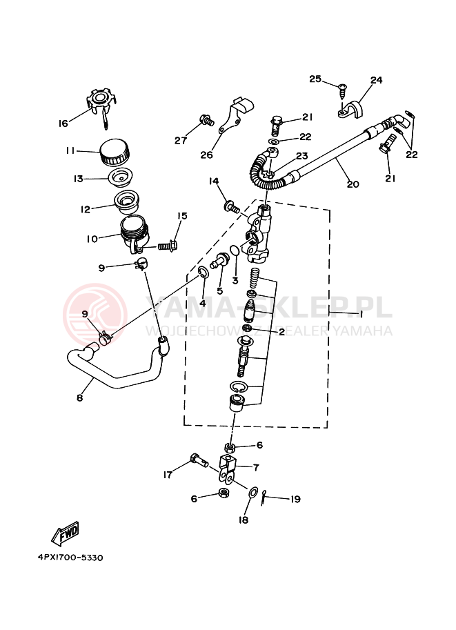 Schemat "Pompa hamulcowa tył" do Yamaha TT250R TT250RS