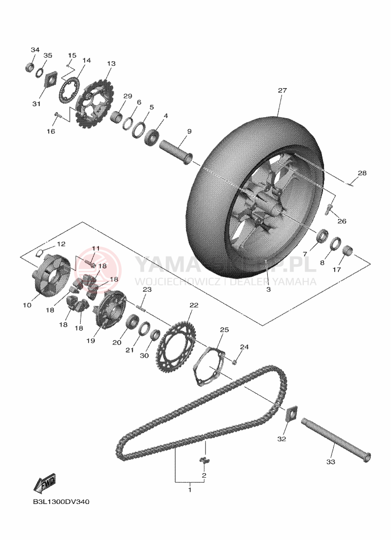 Schemat "Koło tył" do Yamaha YZF-R1