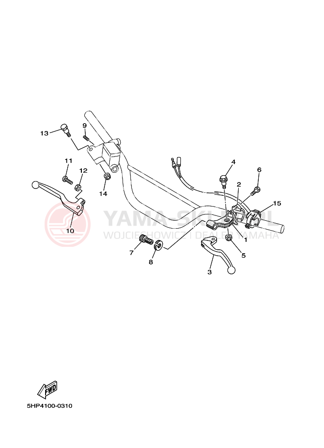 Schemat "PRZEŁĄCZNIK KIEROWNICY I DŹWIGNIA 2" do Yamaha TT-R125LW