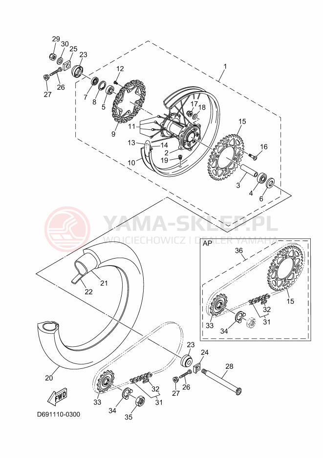 Schemat "Koło tył" do Yamaha YZ250