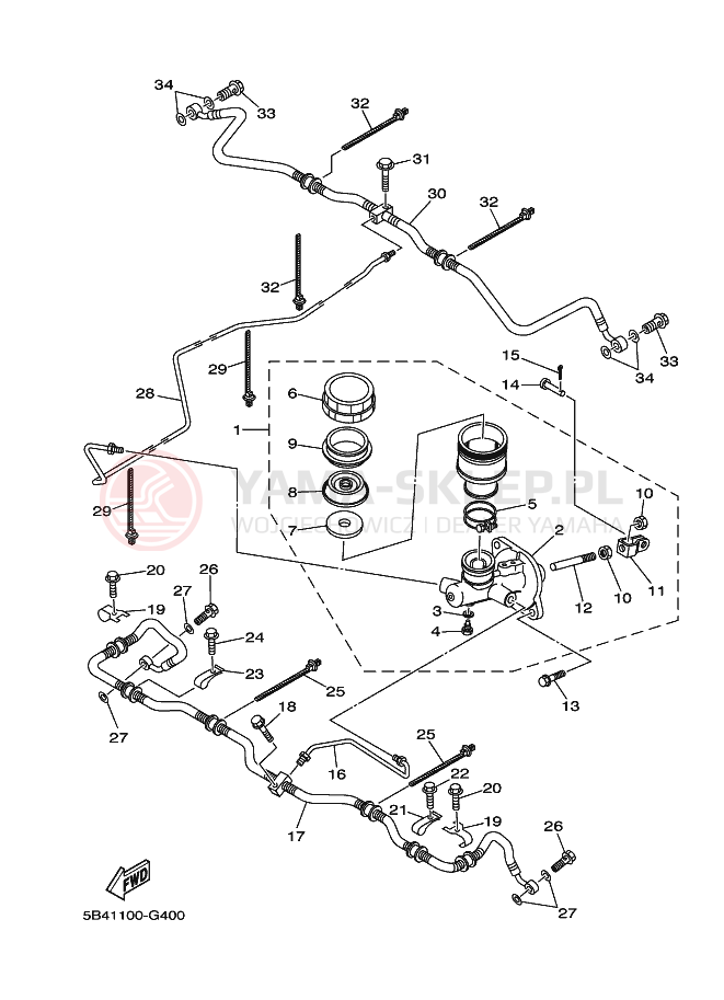 Schemat "Pompa hamulcowa tył" do Yamaha RHINO 700 FI