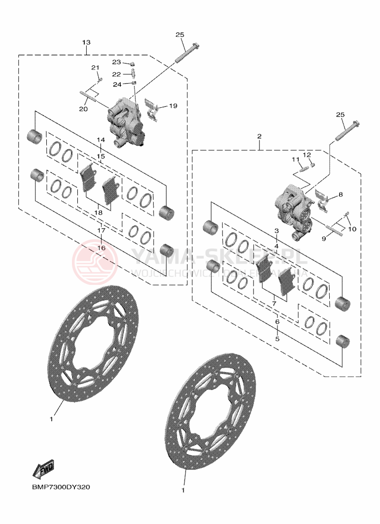 Schemat "Zacisk hamulcowy + tarcza przód" do Yamaha R1