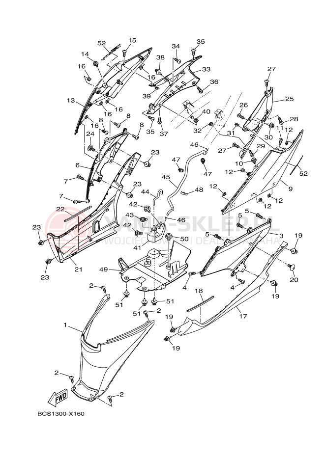 Schemat "Pokrywa boczna" do Yamaha TRICITY 125